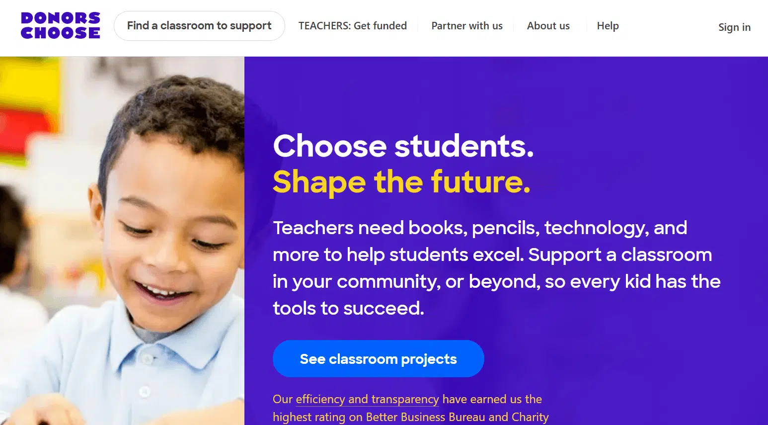 DonorsChoose homepage