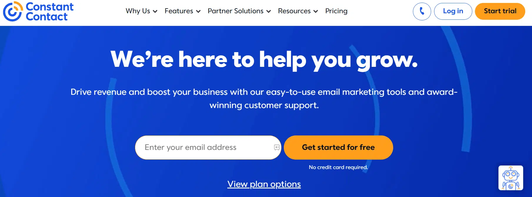 Homepage for Constant Contact, a top email marketing for nonprofits platform