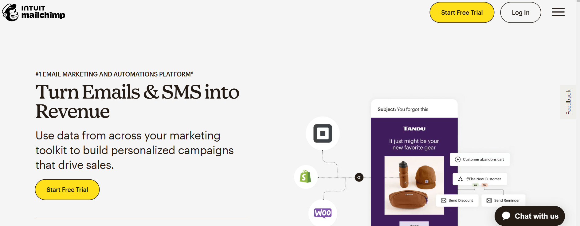 Screenshot of the Mailchimp homepage