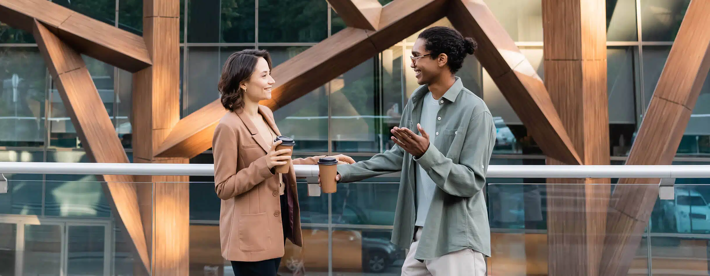 photo of two people talking