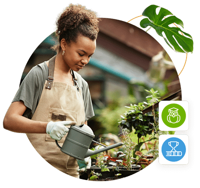 Woman watering plants.