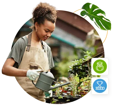 Woman watering plants.