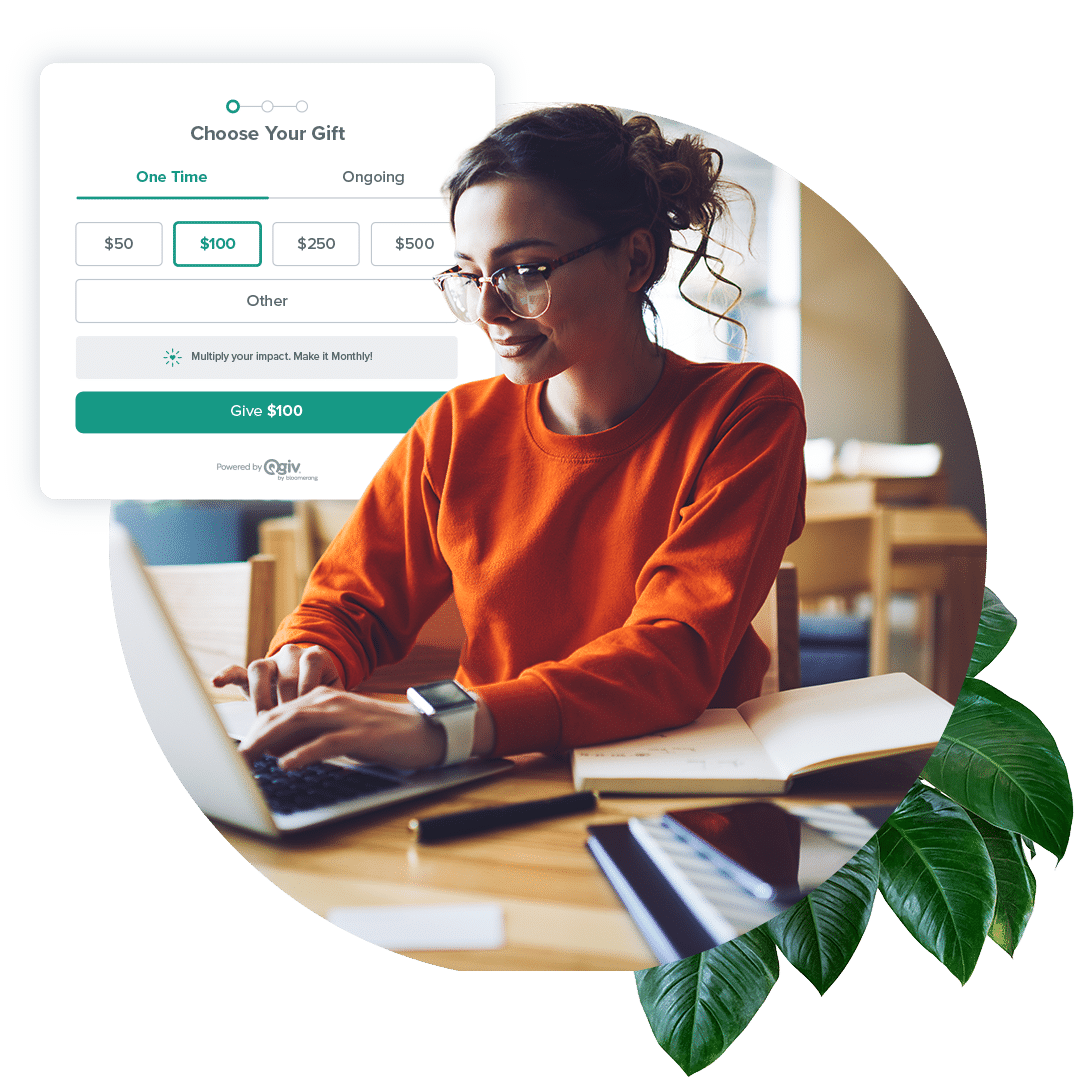 Woman using Bloomerang donation tools