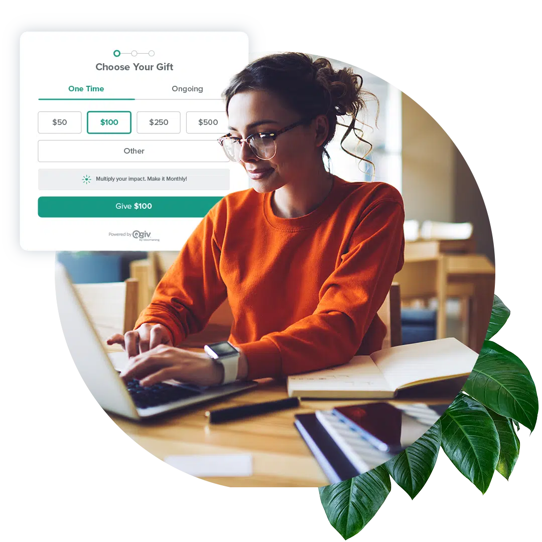 Woman using Bloomerang donation tools