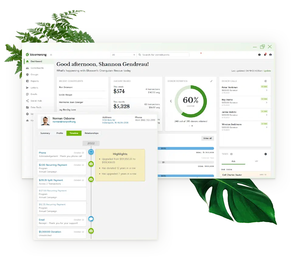 Bloomerang CRM User Interface