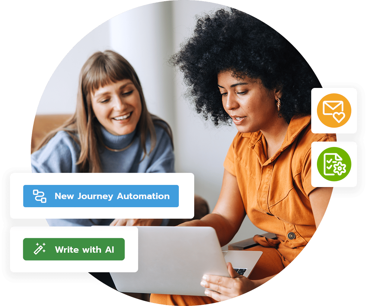 Two nonprofit employees using Bloomerang Journey Automations